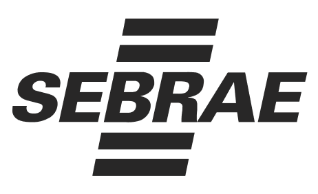 SEBRAE logo with stylized text and horizontal lines on black background