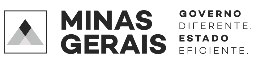 Black banner with logo and white text promoting Minas Gerais government, emphasizing a different, efficient state.