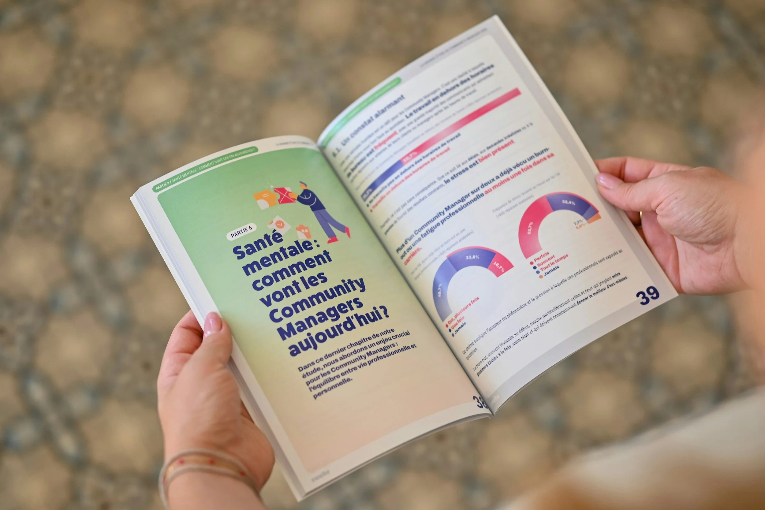 Person holding a booklet showing information for community managers