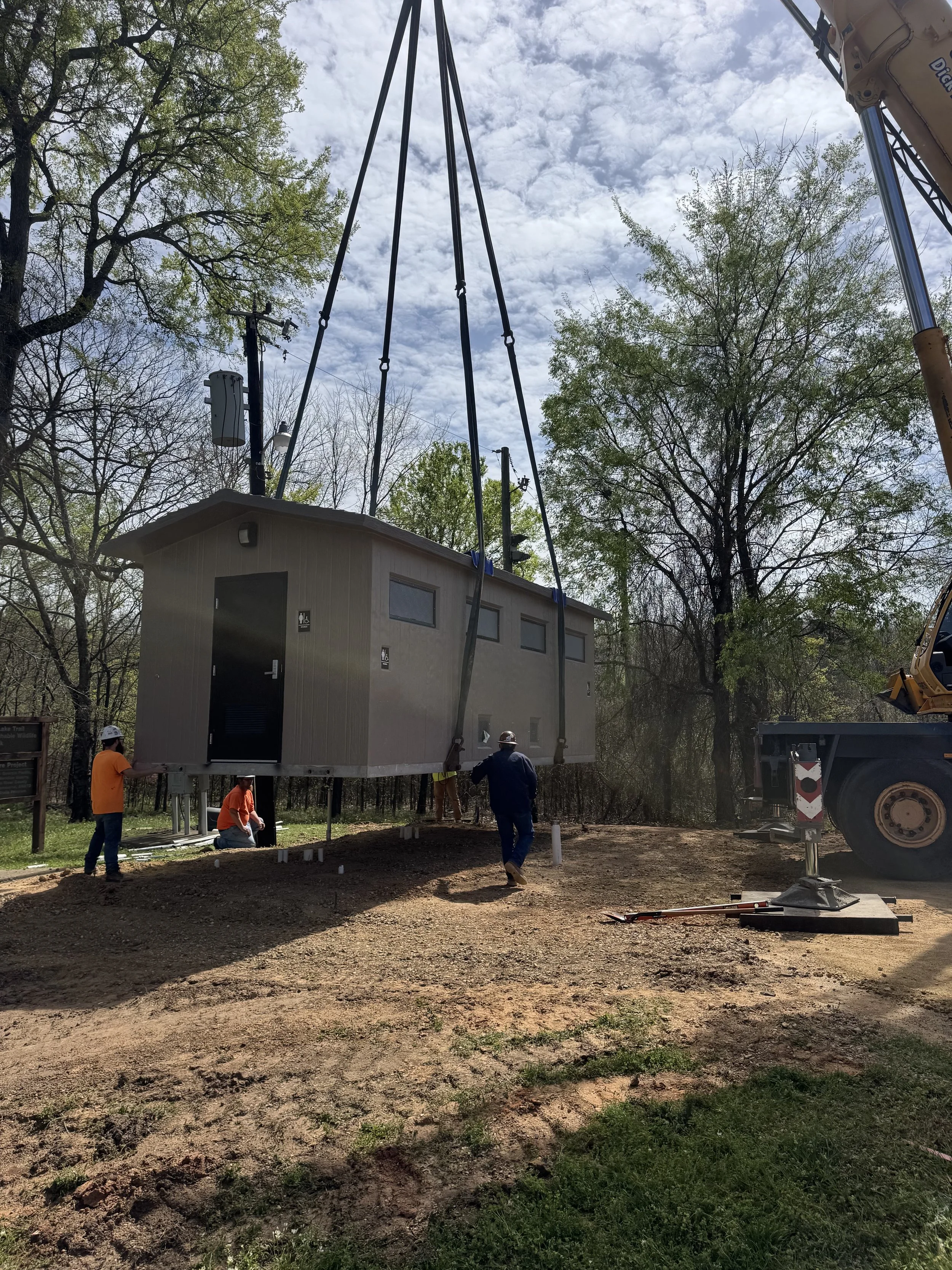Placing the Restroom on the pad!