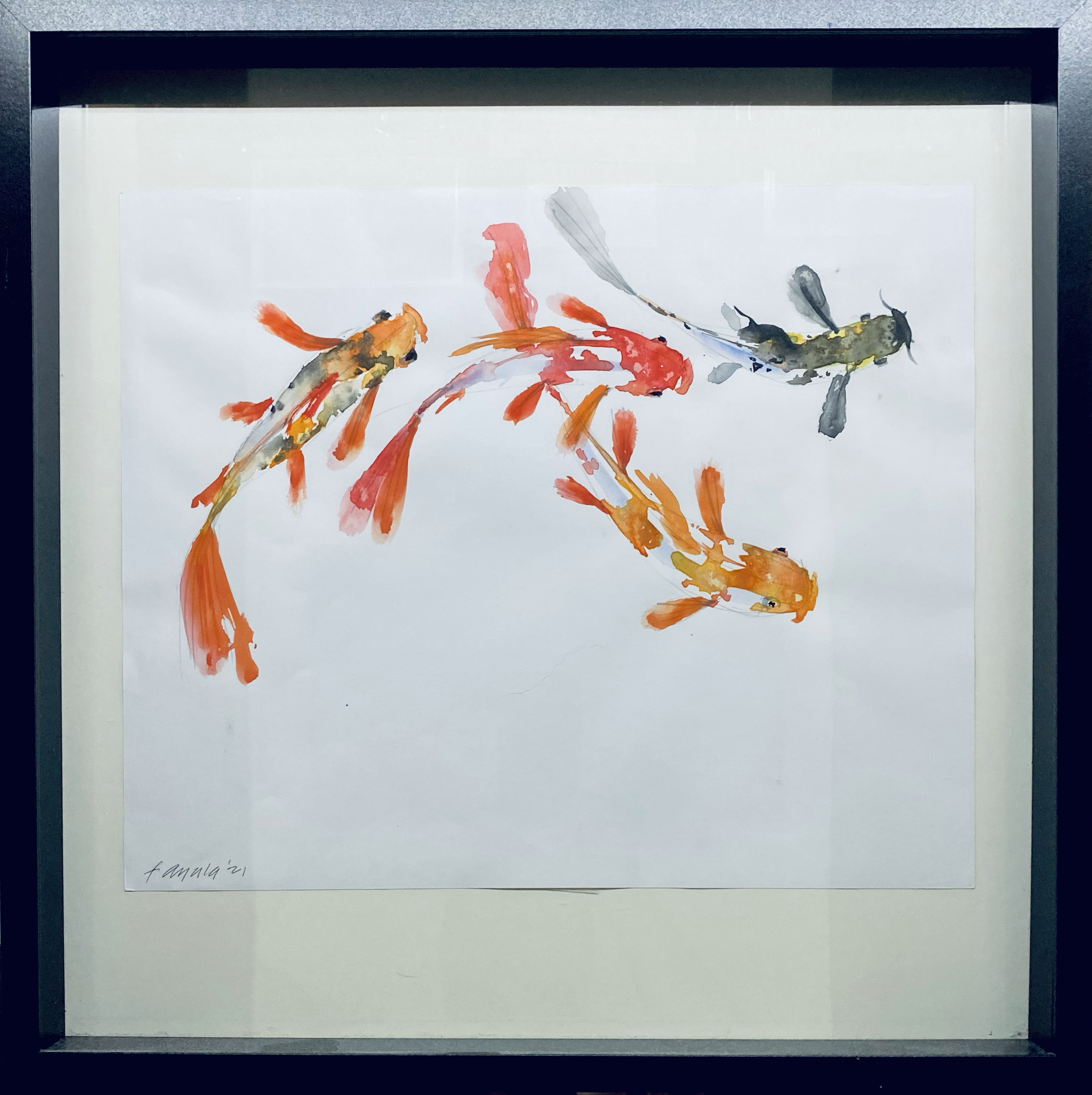 KOI No3 
| 21"x21"x2"D 
21X21"X2"D MATTE BLACK FRAMED | SET OF 3 |
$1500. 