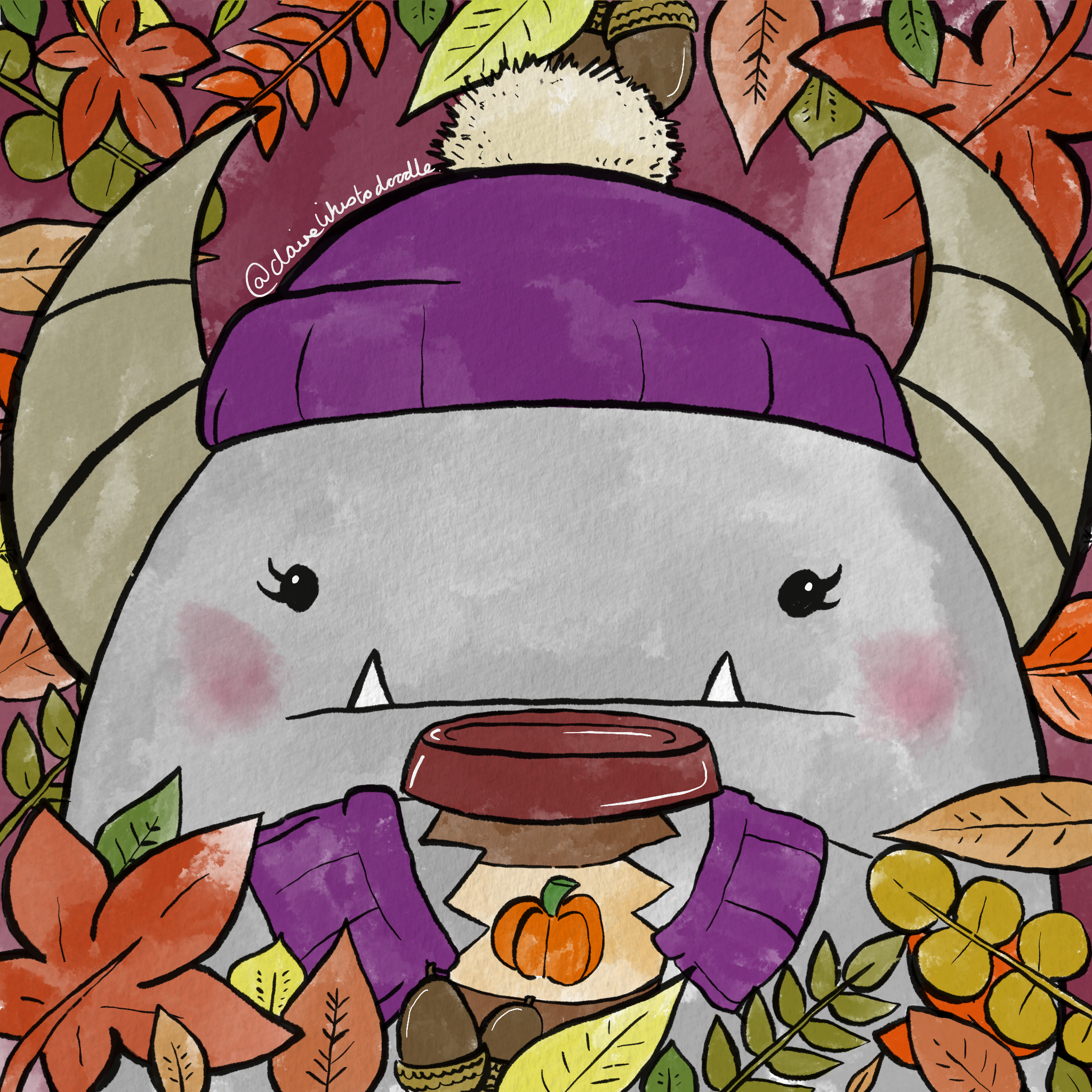 Autumn Bernard - Procreate, 2020.

An exploration into just how much I could replicate a watercolour style digitally, using a Bernard enjoying a seasonal beverage surrounded by autumnal foliage. 