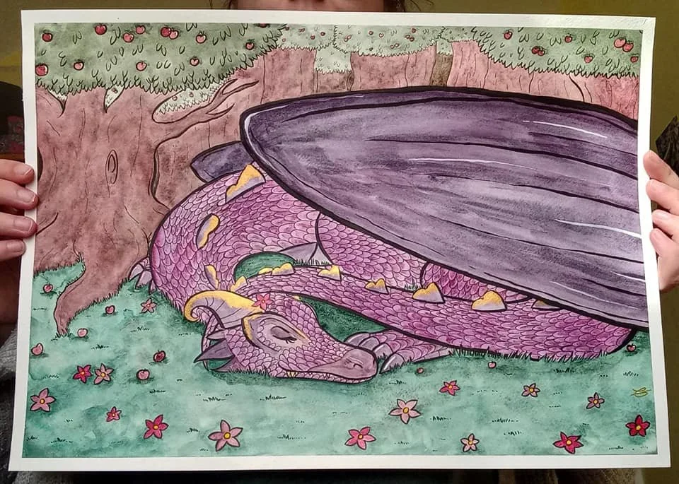 Mama - watercolour, ink and fineliner, 2021. A large A3 piece that was part of a three-part commission.