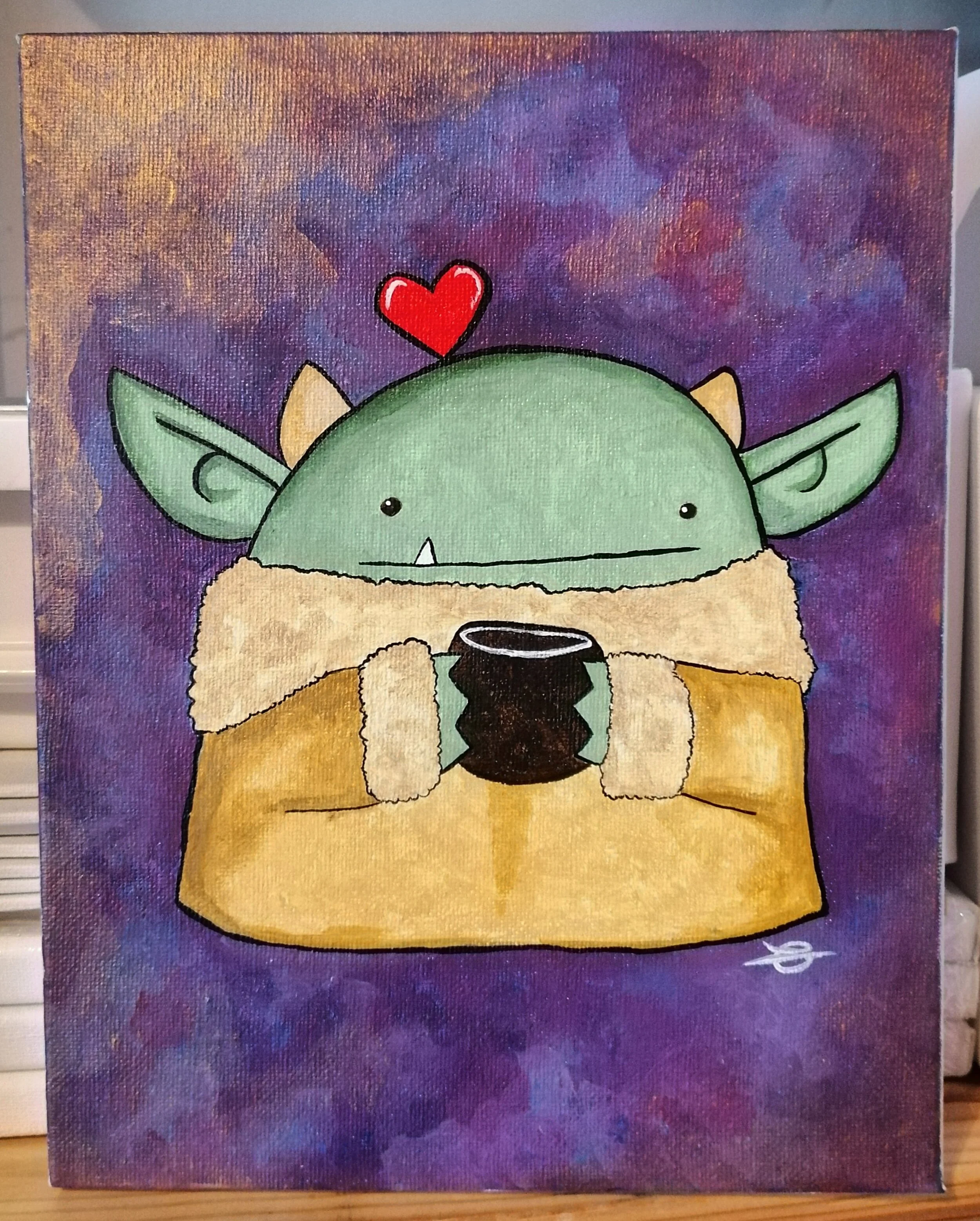 Baby Bernard Baby Yoda - acrylic on canvas, 2020.

A gift for a dear friend, who is a big fan of both Star Wars (and The Mandalorian) as well as my Bernards. This was another attempt to bring some of my signature watercolour look into an acrylic piec