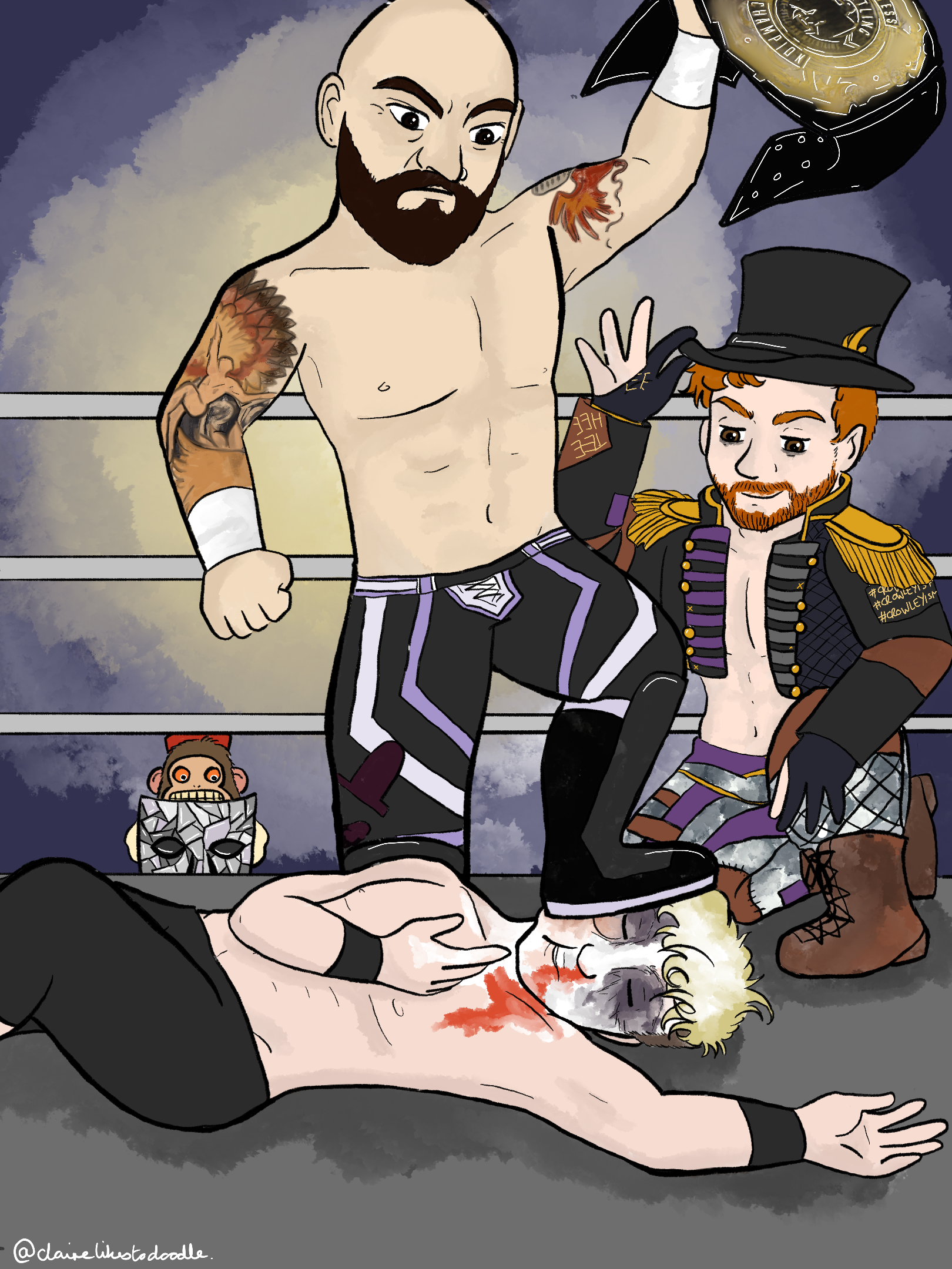 A glimpse into the future - Procreate, 2021.

"...but what if?" I was tasked with creating a vision of what may come to pass when ELIJAH (with the silver-tongued Charles Crowley by his side) faces Cara Noir in the ring at the upcoming Chapter 113 of 
