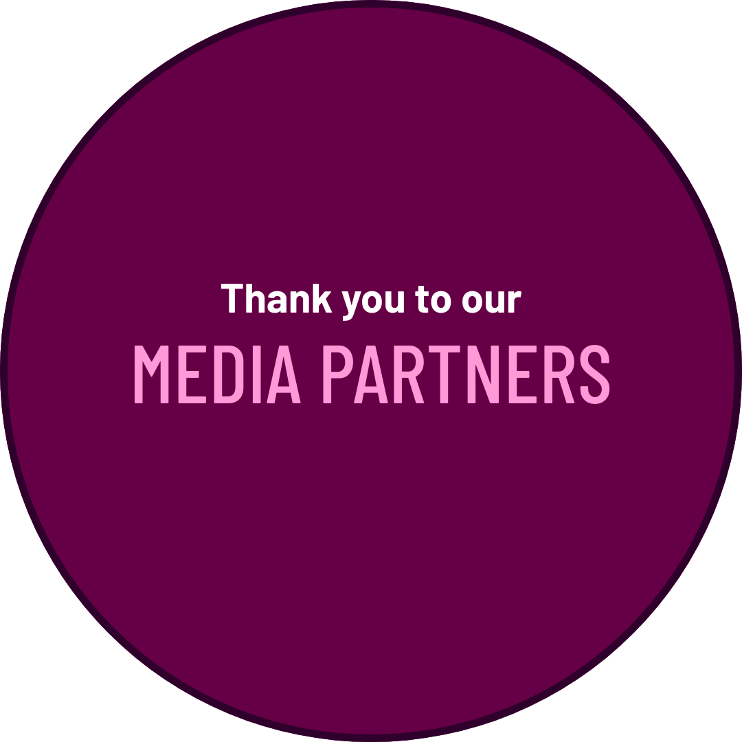 Thank you to our MEDIA PARTNERS on a purple background.