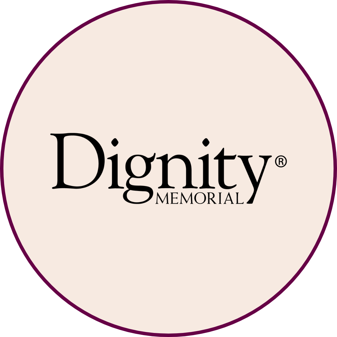 Dignity Memorial logo on a tan background.