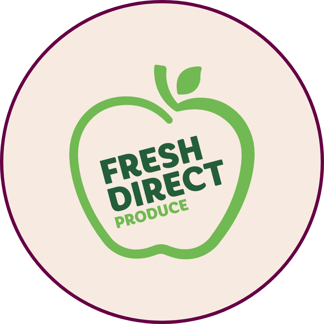 Fresh Direct Produce logo on a tan background.