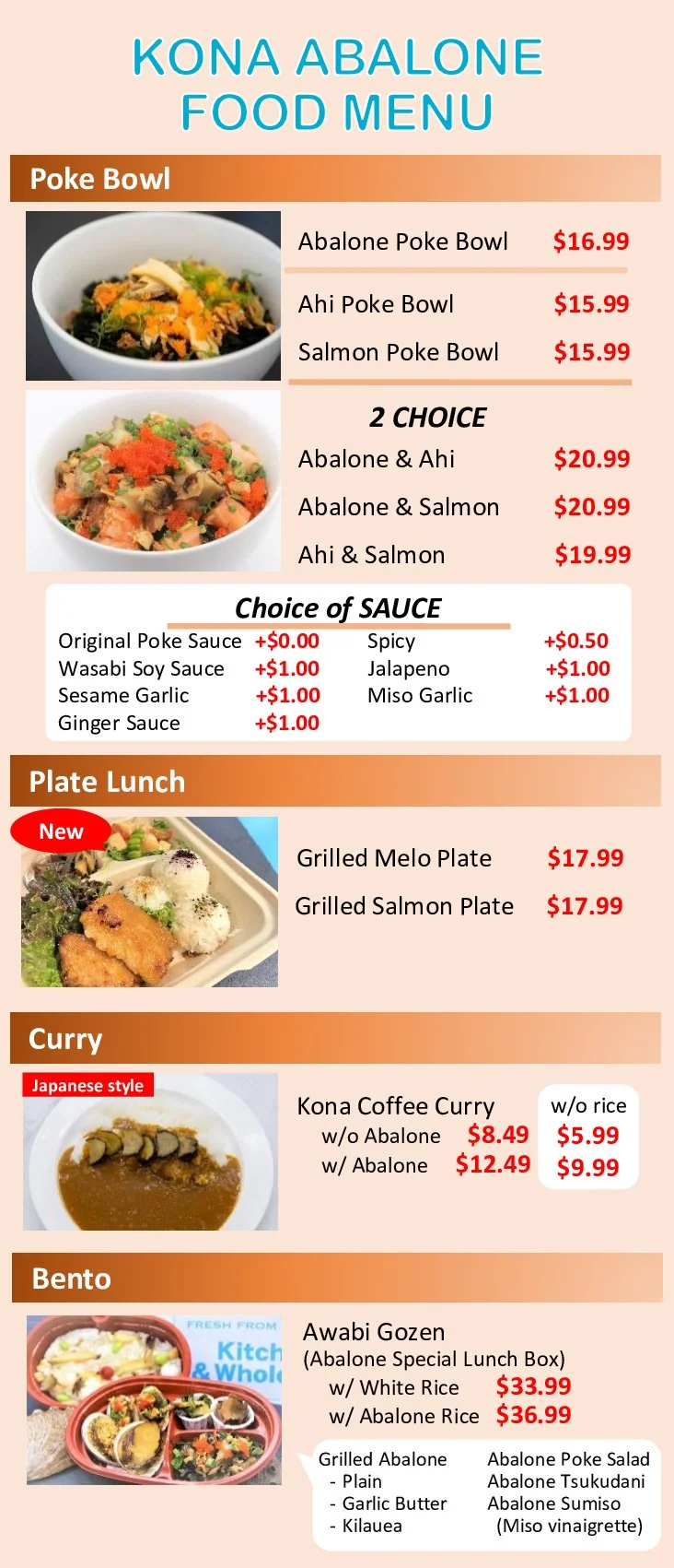 Kona Abalone Menu — Big Island Abalone