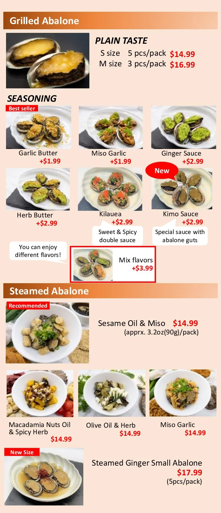 Kona Abalone Menu — Big Island Abalone