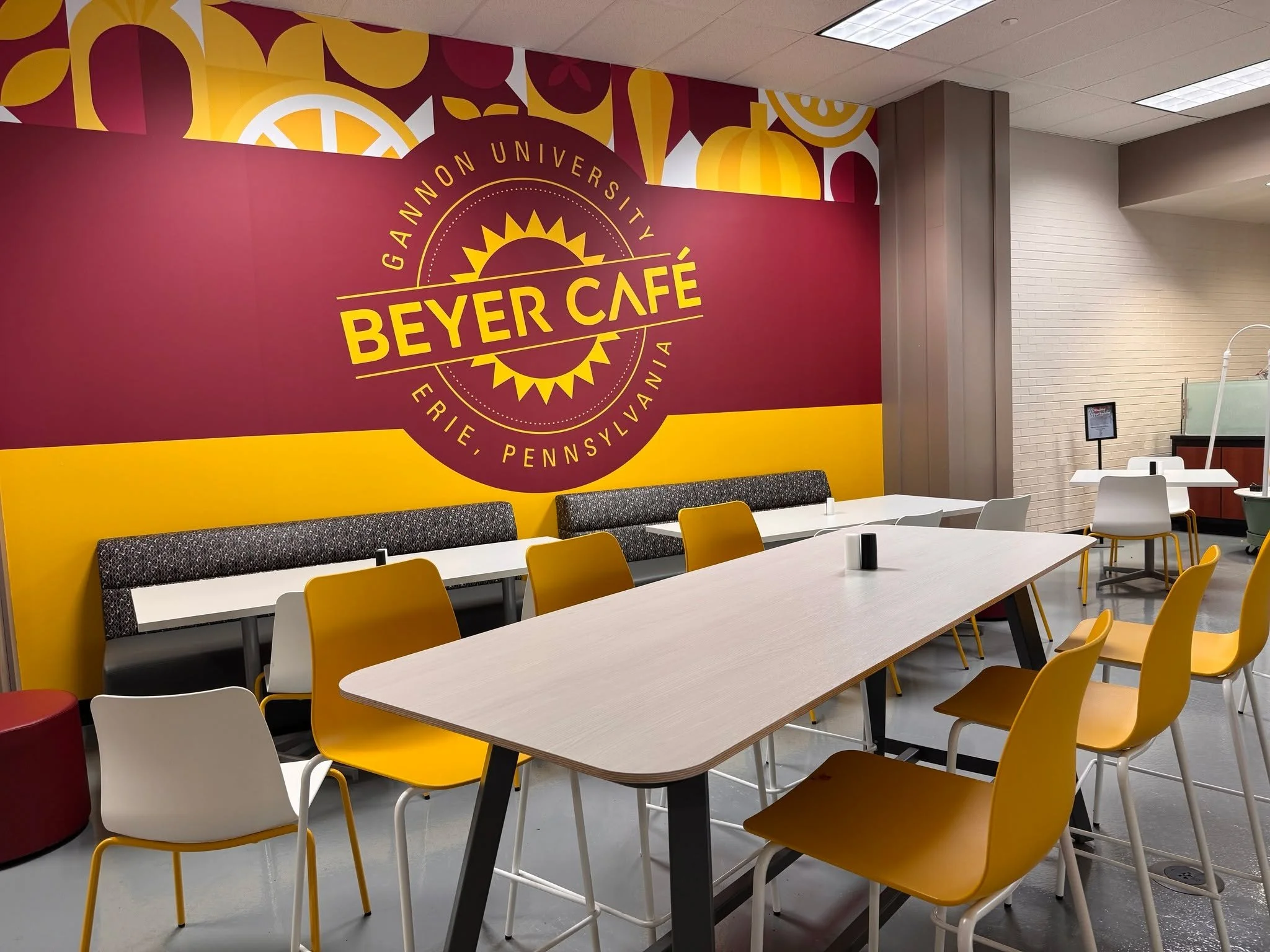 We recently had the pleasure of helping transform the Beyer Hall cafeteria at Gannon University into a bold, vibrant, and welcoming space for students to gather, eat, and recharge. 

From fresh colors and flexible seating to thoughtfully designed zon