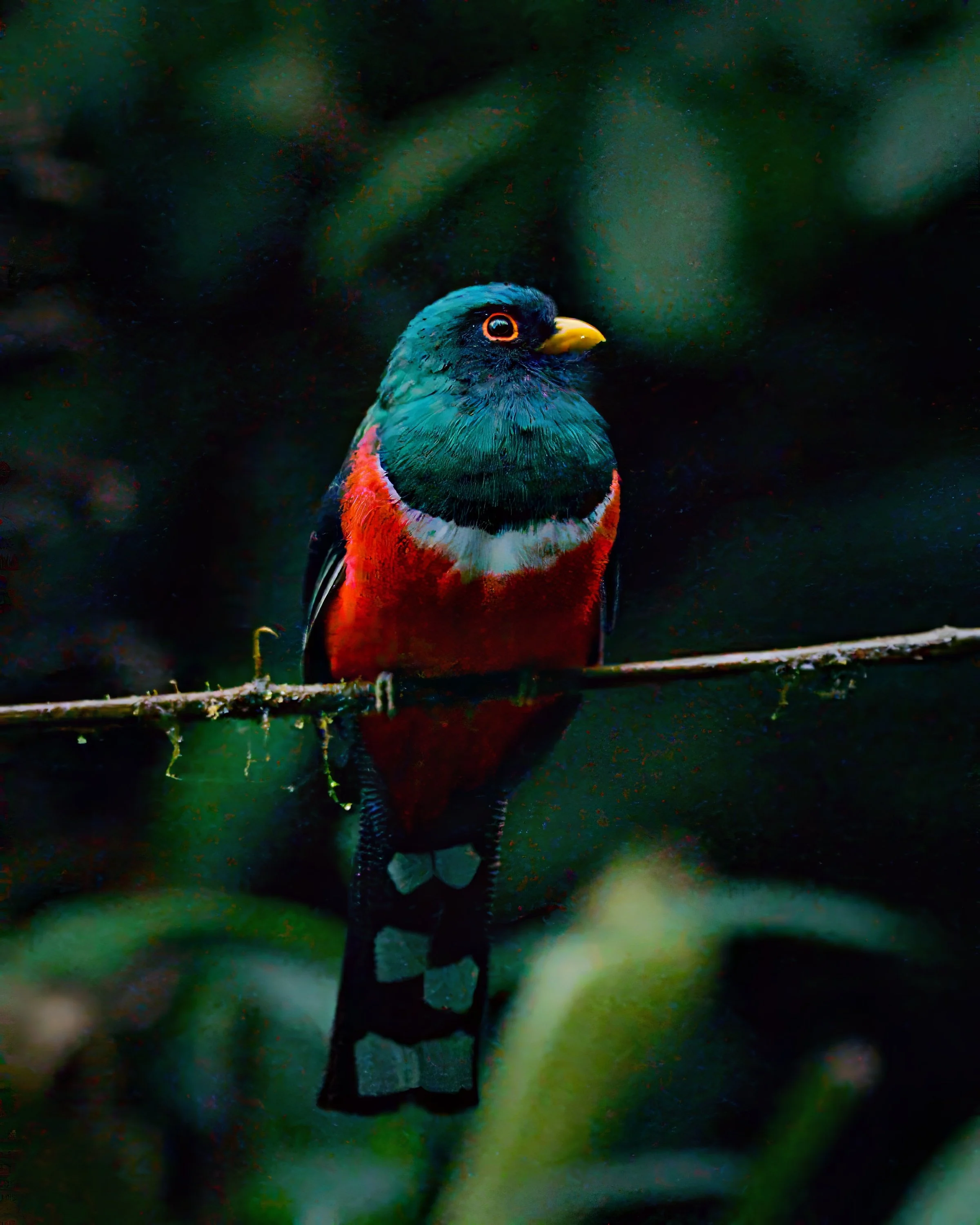 A male masked trogon takes in the morning silence.