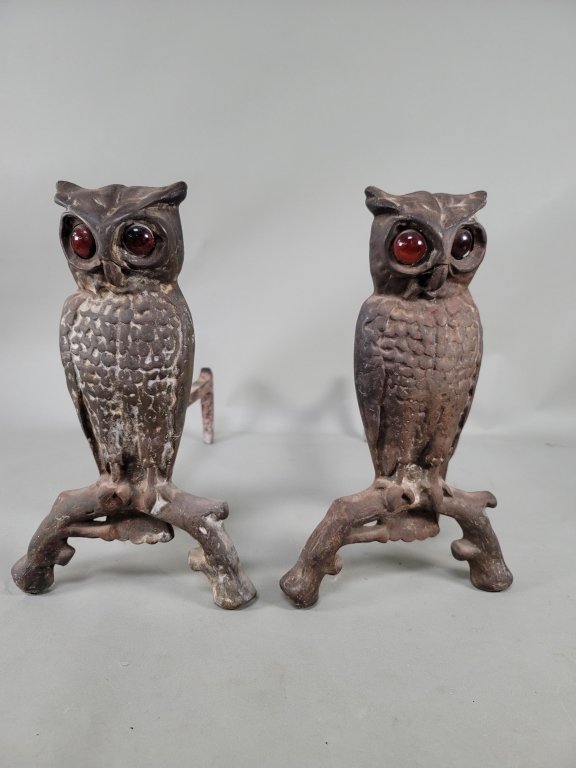 075 - Lot 224 - Antique owl cast iron andirons.jpg