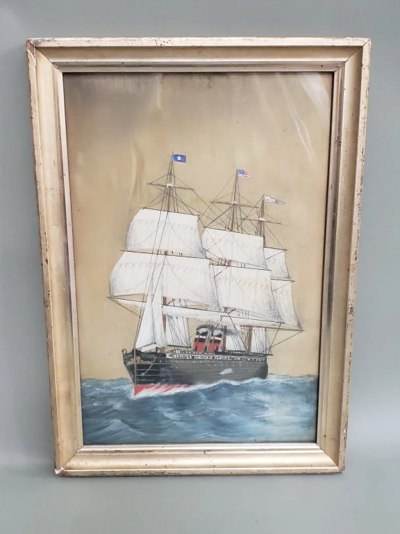 154 - Lot 487 - Antique maritime painting on silk.jpg