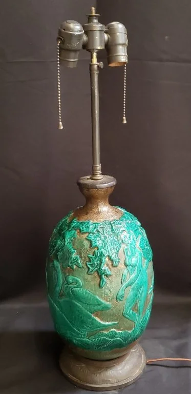 068 - Lot 289 - Mid-century pottery table lamp with nude females.jpg