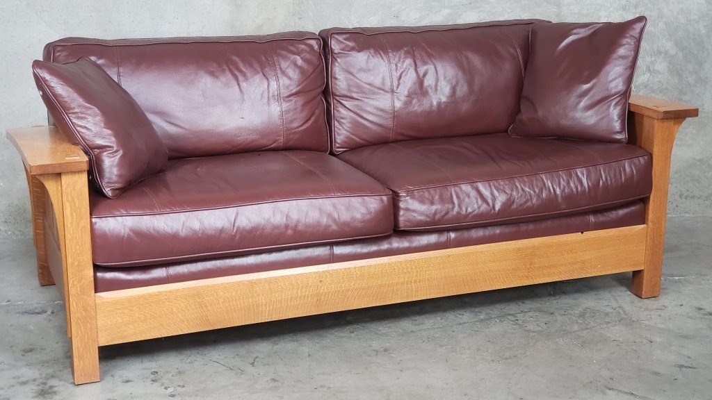 004 - Lot 51 - Stickley Arts and Crafts leather and oak sofa.jpg