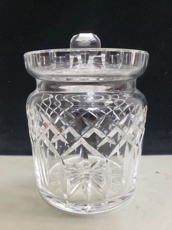 152 - 593 Waterford style crystal biscuit jar.jpg