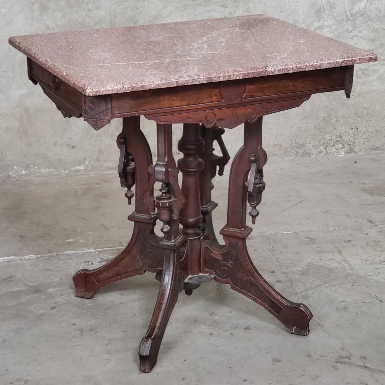 151 Victorian carved walnut parlor table with marble.jpg