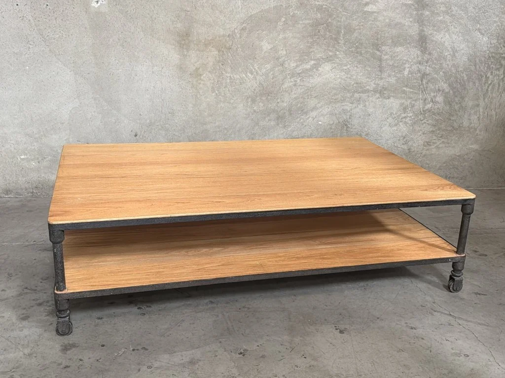 061 - Lot 45 - Restoration hardware style oak & metal table the.jpg