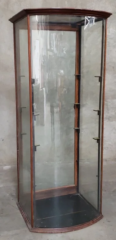 178 - Lot 104 - Vintage oak display cabinet with curved glass.jpg