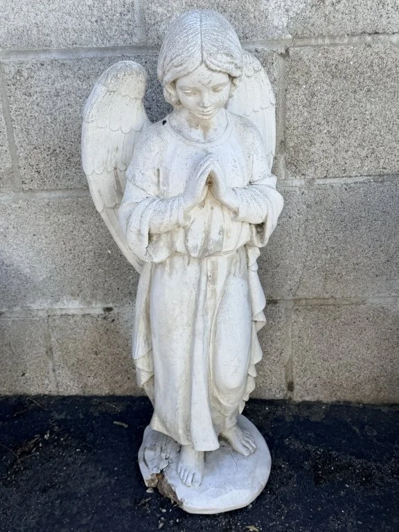 150 - Lot 165 - Vintage concrete praying angel garden statue.jpg