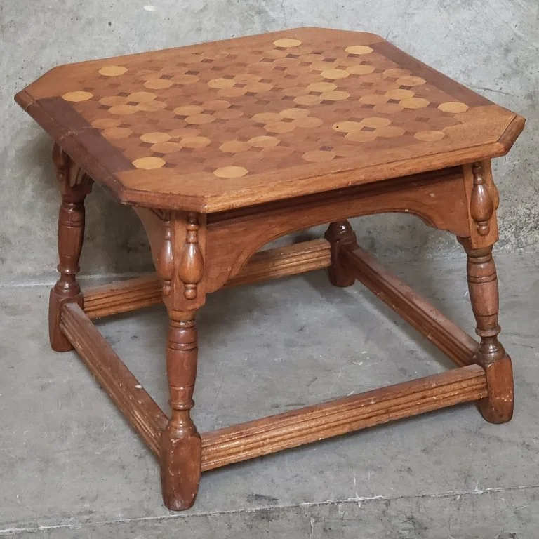 179 Vintage walnut side table with geometric inlaid.jpg