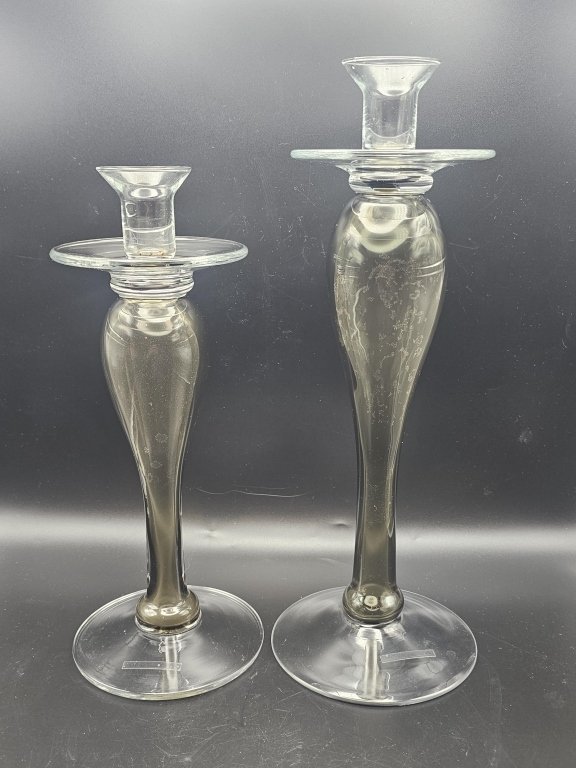 167 - Lot 391h - Pair of handmade Polish smoky art glass candle.jpg