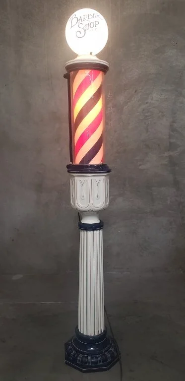 113 - 186 Vintage free standing metal barber pole with.jpg
