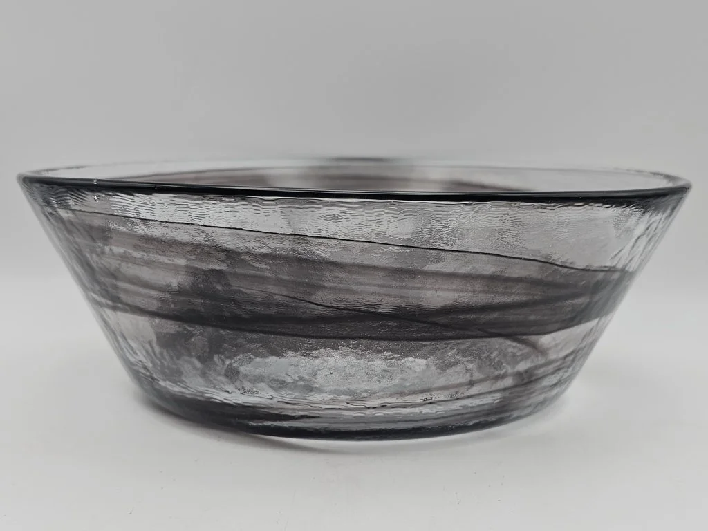 544h Kosta Boda Mine smoky black swirl glass bowl b.jpg