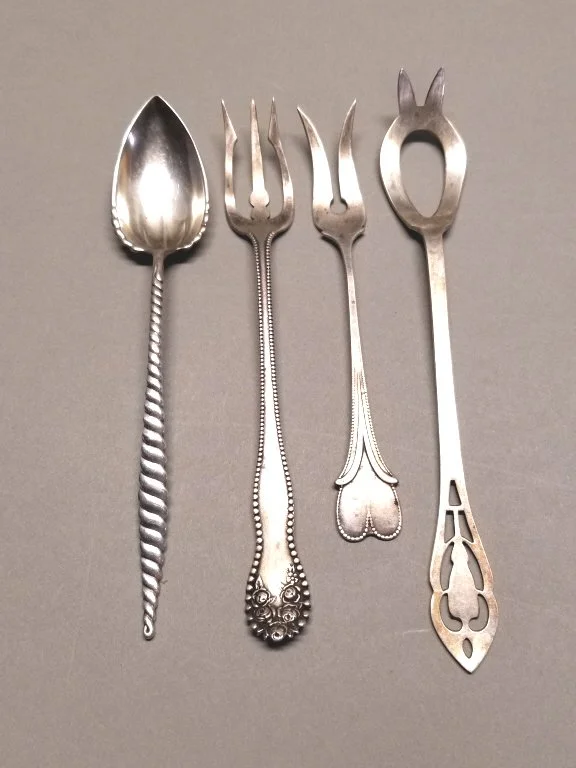 155 - 15 4 antique sterling serving pieces, olive spoon,.jpg