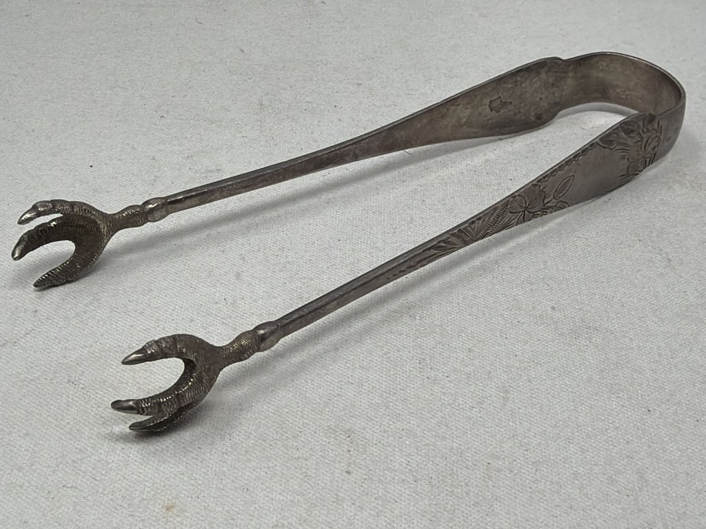 072 - Lot 95 - Vintage sterling silver bird claw ice tongs.jpg