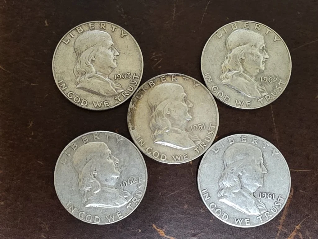 10 5 Franklin silver half dollar coin