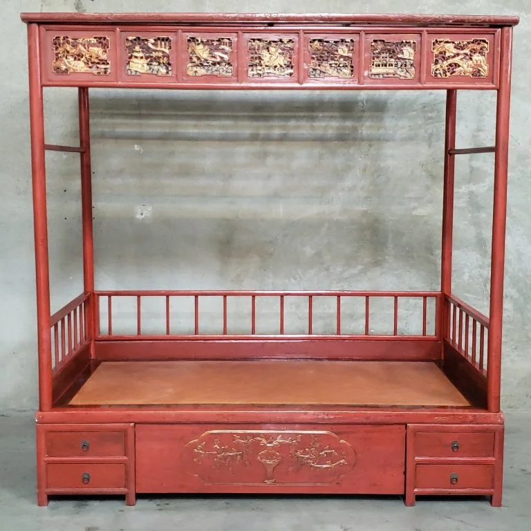 048 - Lot 103 - Vintage Chinese hand-carved canopy wedding bed.jpg