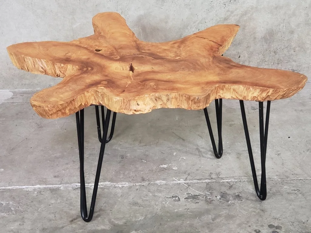 144 Burl wood side table with metal legs.jpg