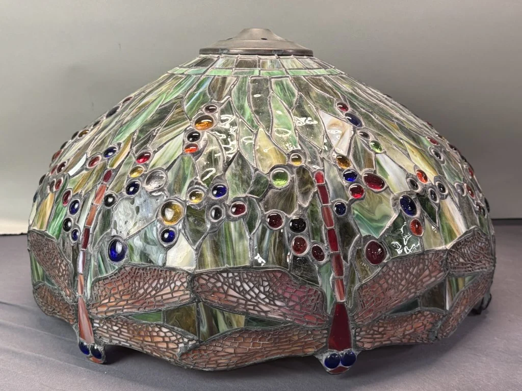 114 - Lot 68 - Tiffany-style stained glass dragonfly lamp shade.jpg