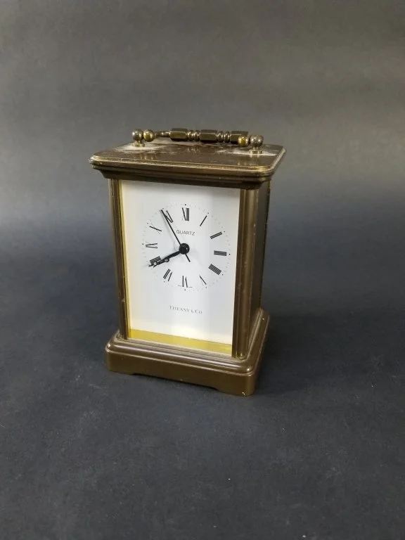 049 - Lot 374 - Tiffany and Co brass quartz desk clock.jpg