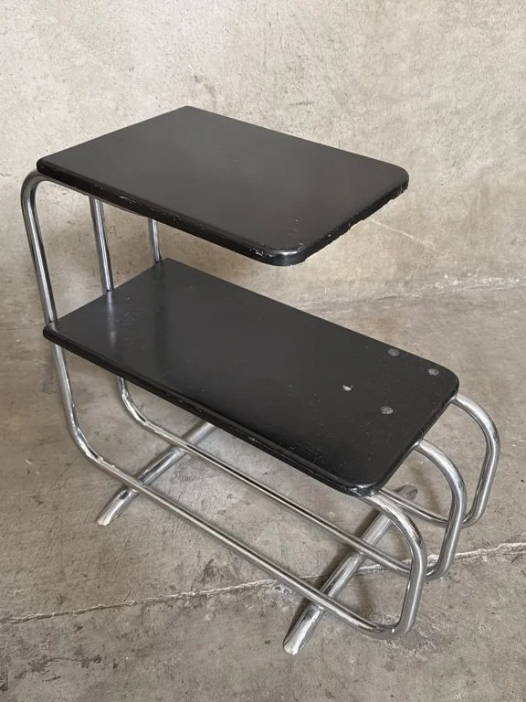 181 Lloyd Art Deco chrome & wood tiered side table.jpg