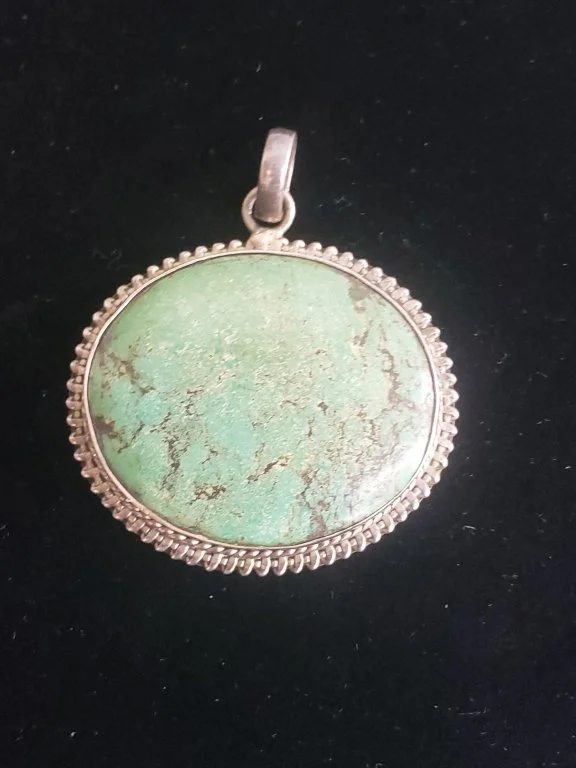 178 - Lot 8 - Oval green turquoise gemstone pendant set in a.jpg