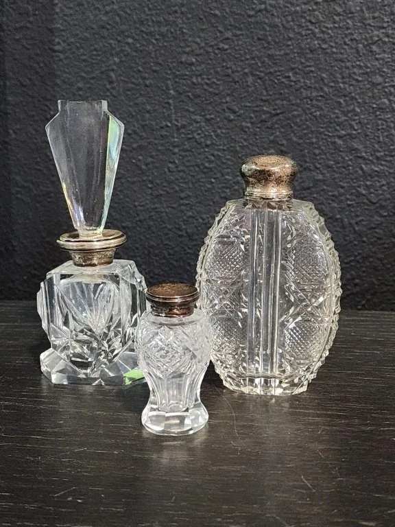 145 - Lot 391h - Vintage sterling silver cut glass perfume bottles.jpg