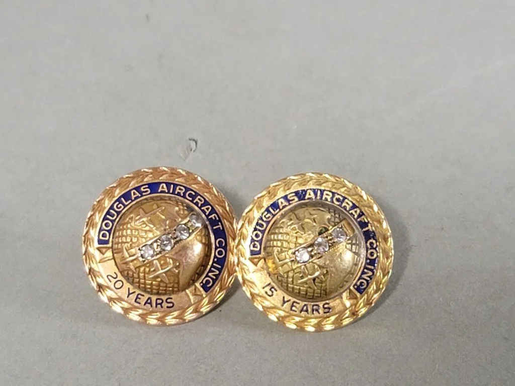 026 - Lot 450 - Pair of 10k gold and diamond Douglas Aircraft employee service award pins.jpg