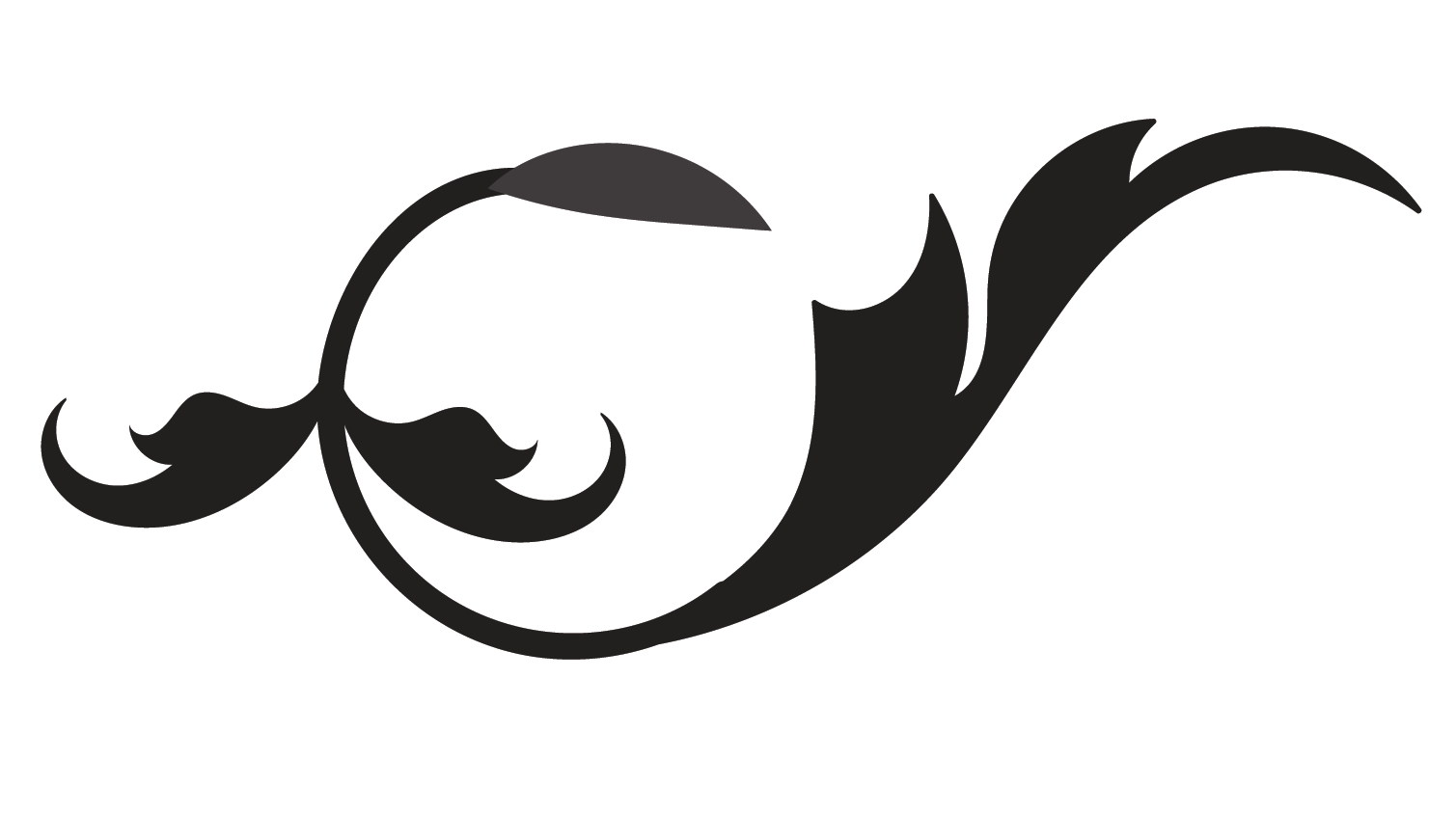 A black-and-white floral design with stylized leaves and a circular element in the center.