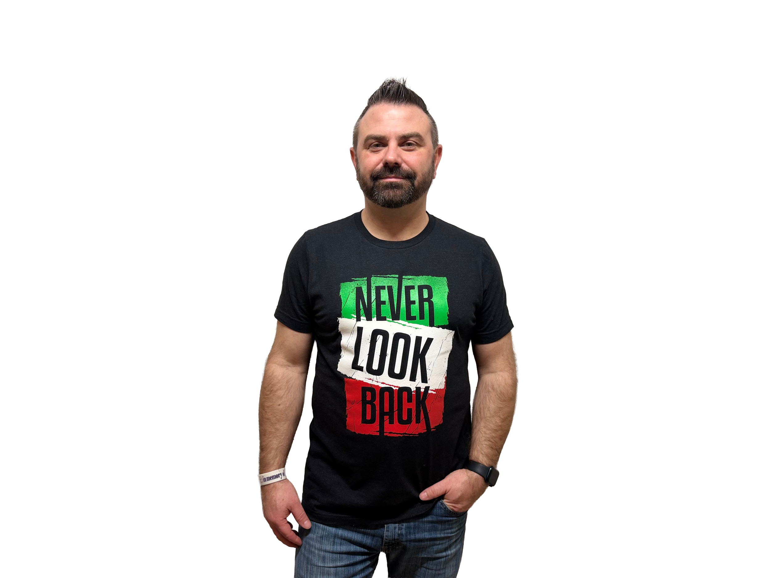 Never look back - T-shirt - heather black transparent.png