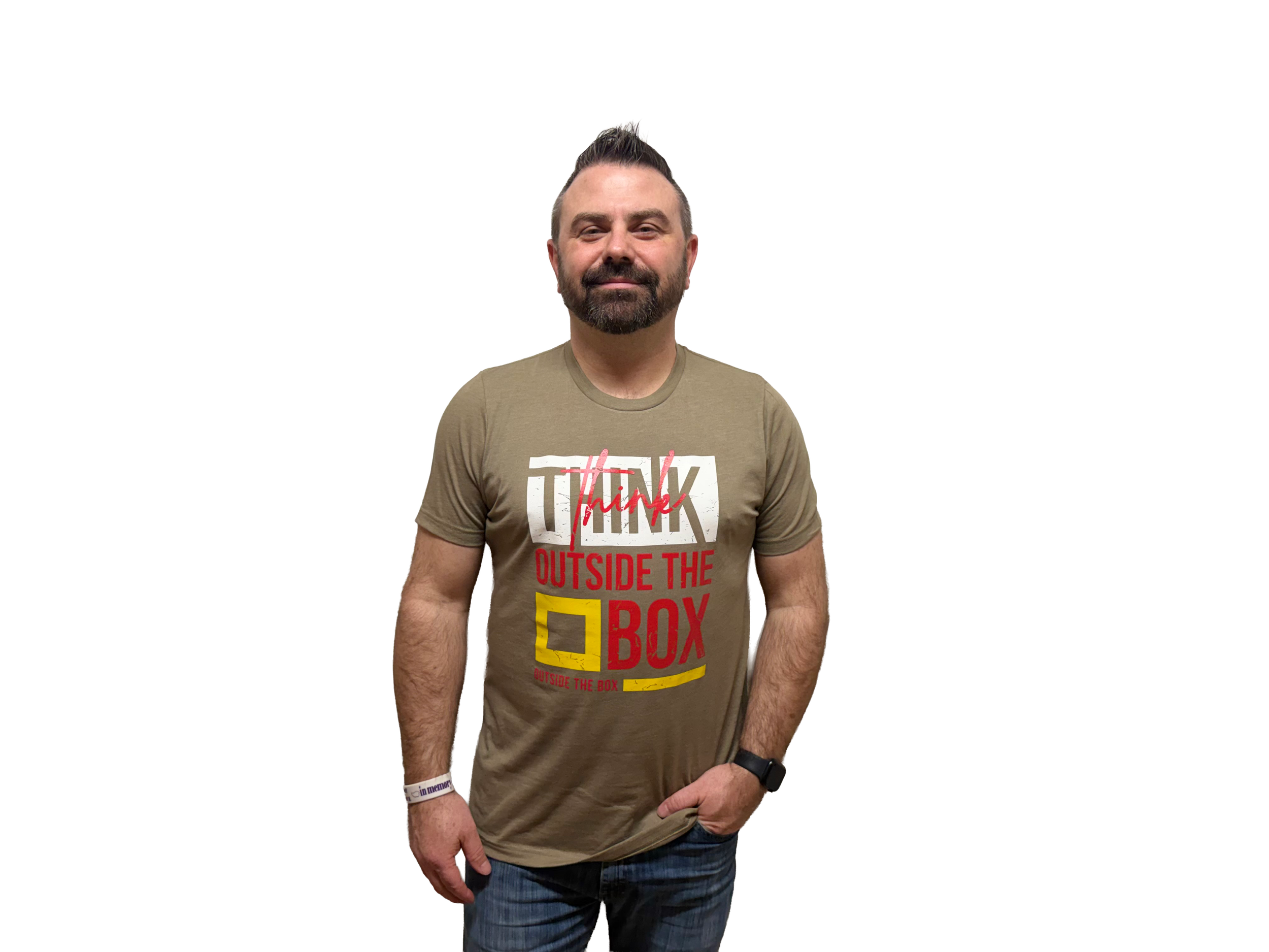 Think outside the box - T-shirt - heather olive transparent.png