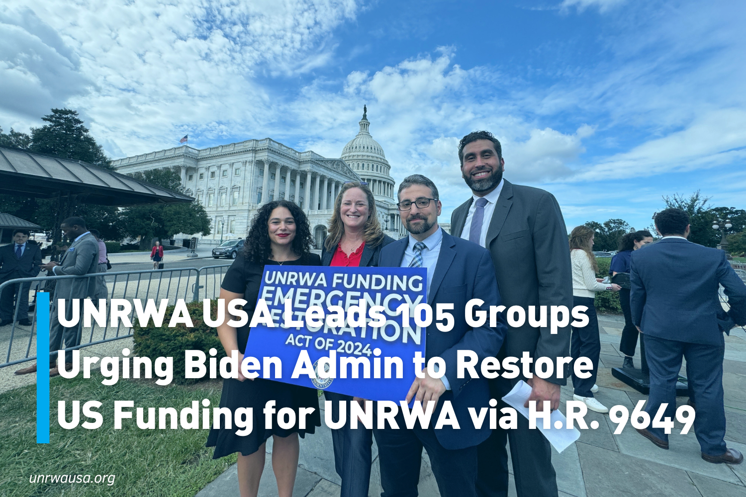 UNRWA USA Leads 105 Groups Urging Biden Admin to Restore US Funding for UNRWA via H.R. 9649