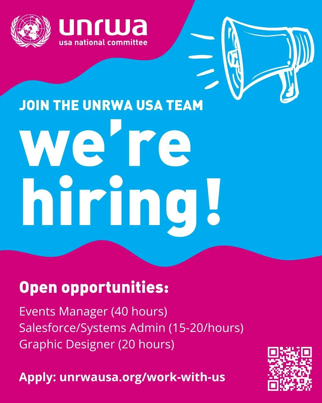 UNRWA USA is hiring!
If you’ve been looking for meaningful work, the kind that lets you use your skills and your heart, this might be it.
At UNRWA USA, we connect people in the US with Palestine refugees through grassroots fundraising and adv