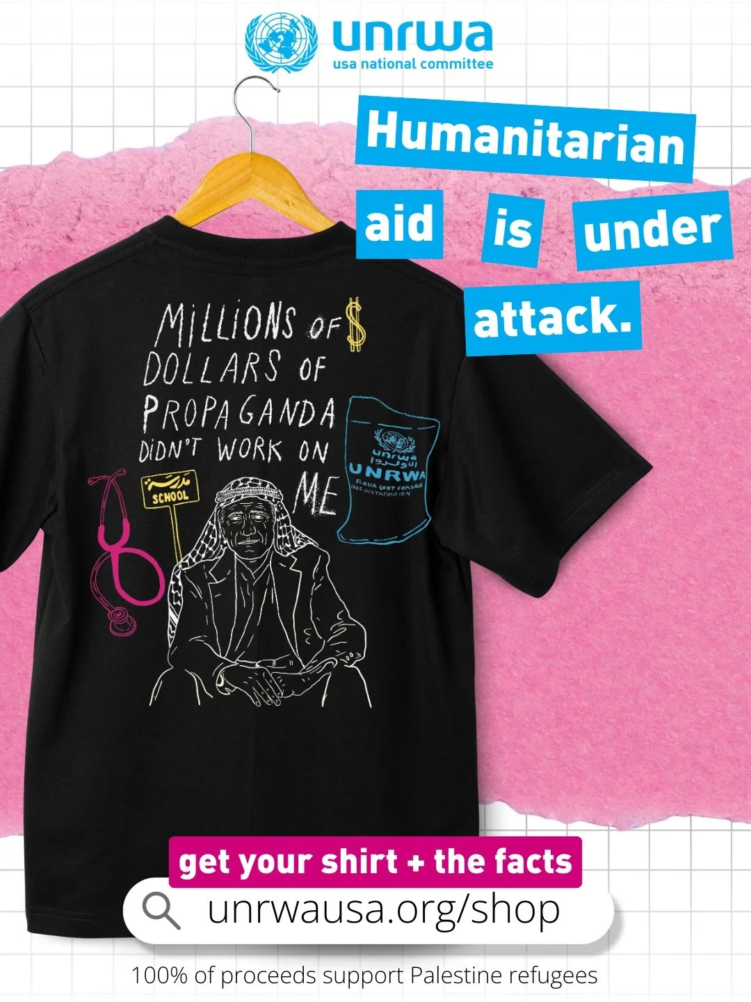 If you&rsquo;re wearing this, you know the facts. And you can be proud that the multi-million dollar propaganda machine didn&rsquo;t work on you.

Designed by Palestinian American artist (@lena.kassicieh )Lena Kassicieh, this shirt is for people who 
