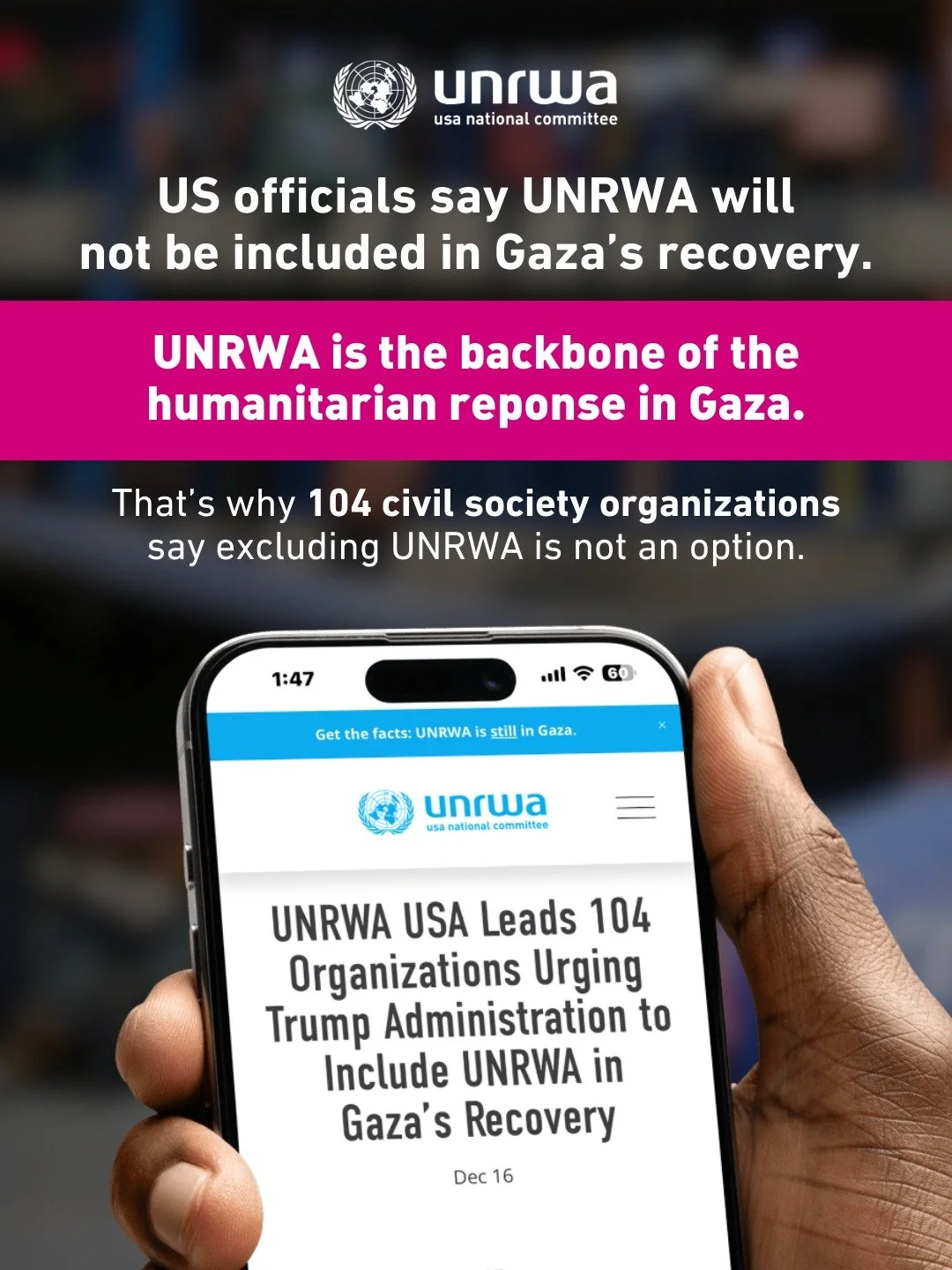In response to US Secretary of State Marco Rubio&rsquo;s recent comments that &ldquo;UNRWA will have no role in Gaza&rsquo;s future&rdquo;, UNRWA USA brought together a national coalition of 104 organizations to deliver a joint letter to the Trump ad