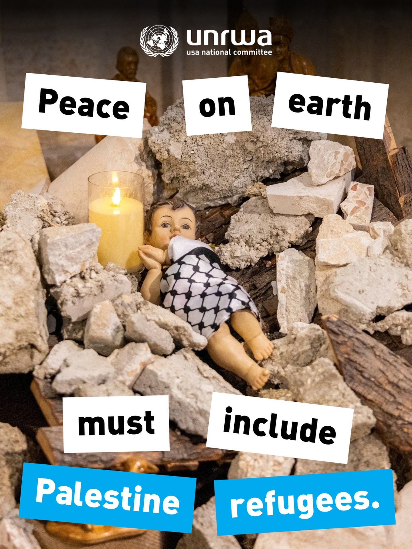 The Christmas story is a refugee story.
Jesus was a Palestinian Jew who was born under occupation and forced to flee with his family.
Peace on earth must include Palestine refugees.
Until we see a just solution for the plight/displacement of Palestin