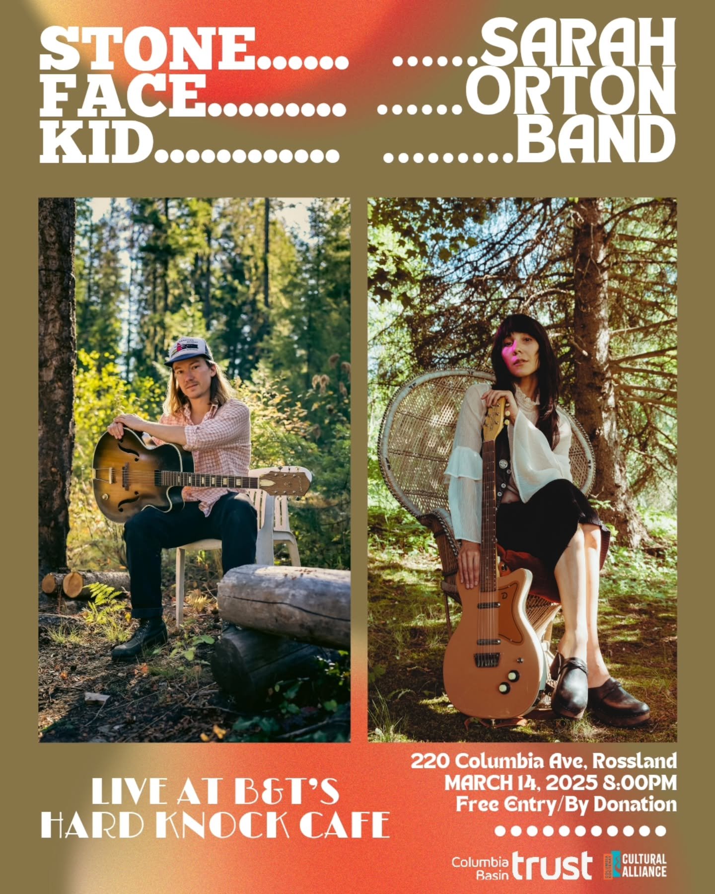 I'm very much looking forward to a few more nights of music this weekend with these amazing folks.

This Friday night, with @stone.face.kid full band in Rossland @thehardknockcafe. 8pm. Entry by donation.

Saturday, making a Slocan debut at cozy cool