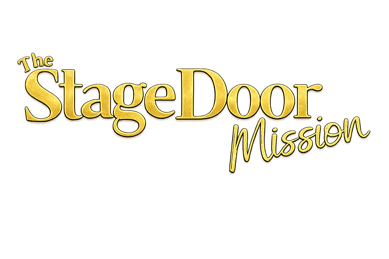 Title graphic for 'The Stage Door Mission' with gold and yellow text on a dark background.